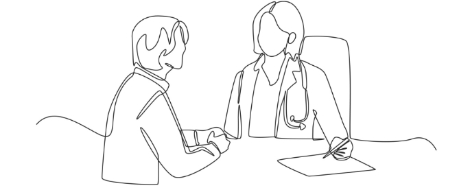 Line drawing of a patient meeting with a doctor